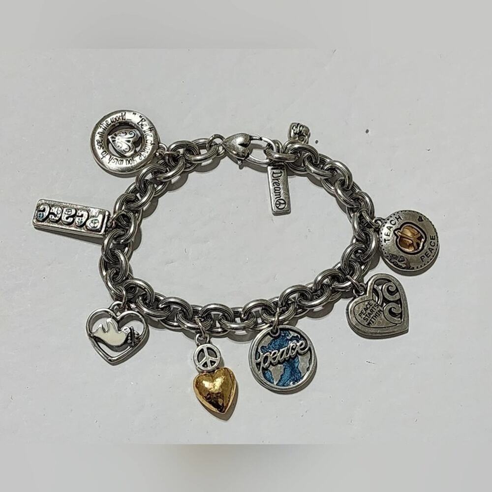 Brighton Dove, Peace, Heart, And Love Silver Plated Charm Bracelet